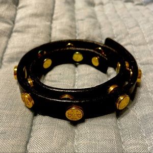 Black leather and gold Tory Burch bracelet